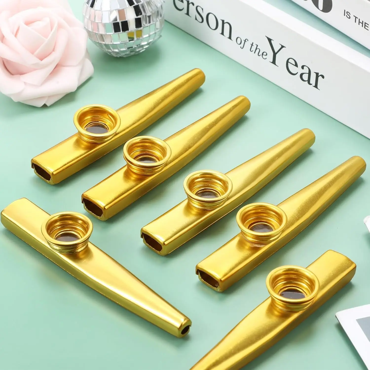 12 Metal Kazoos in Bulk, Perfect for Adult Gifts, Awards, And Party Favor Bag Fillers for Family Fun Song Games (Golden Color)