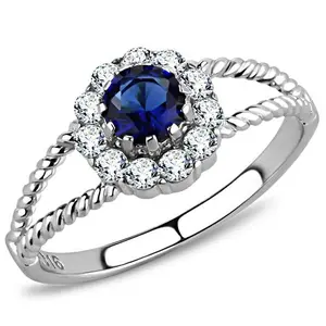 212 MAIN Women's Fashion High-Polished Stainless Steel Ring with Round Stone, Montana - Size 6