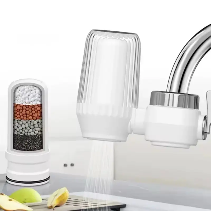 Compact Portable Home Kitchen Small Faucet Tap Water Purifier, Physical Filtering, 3 GPM, 1 Removable Washable Filter Element, Quick-Connect Fittings, No Etching, No Streaks