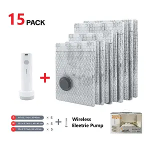 15 Pack Cordless Travel Vacuum Storage Compression Bag Set – 15-Pack in 3 Sizes – USB Rechargeable Handheld Pump with Built-In Battery – Waterproof & Reusable Space Saver for Clothes & Packing, Perfect for Carry-On Suitcases
