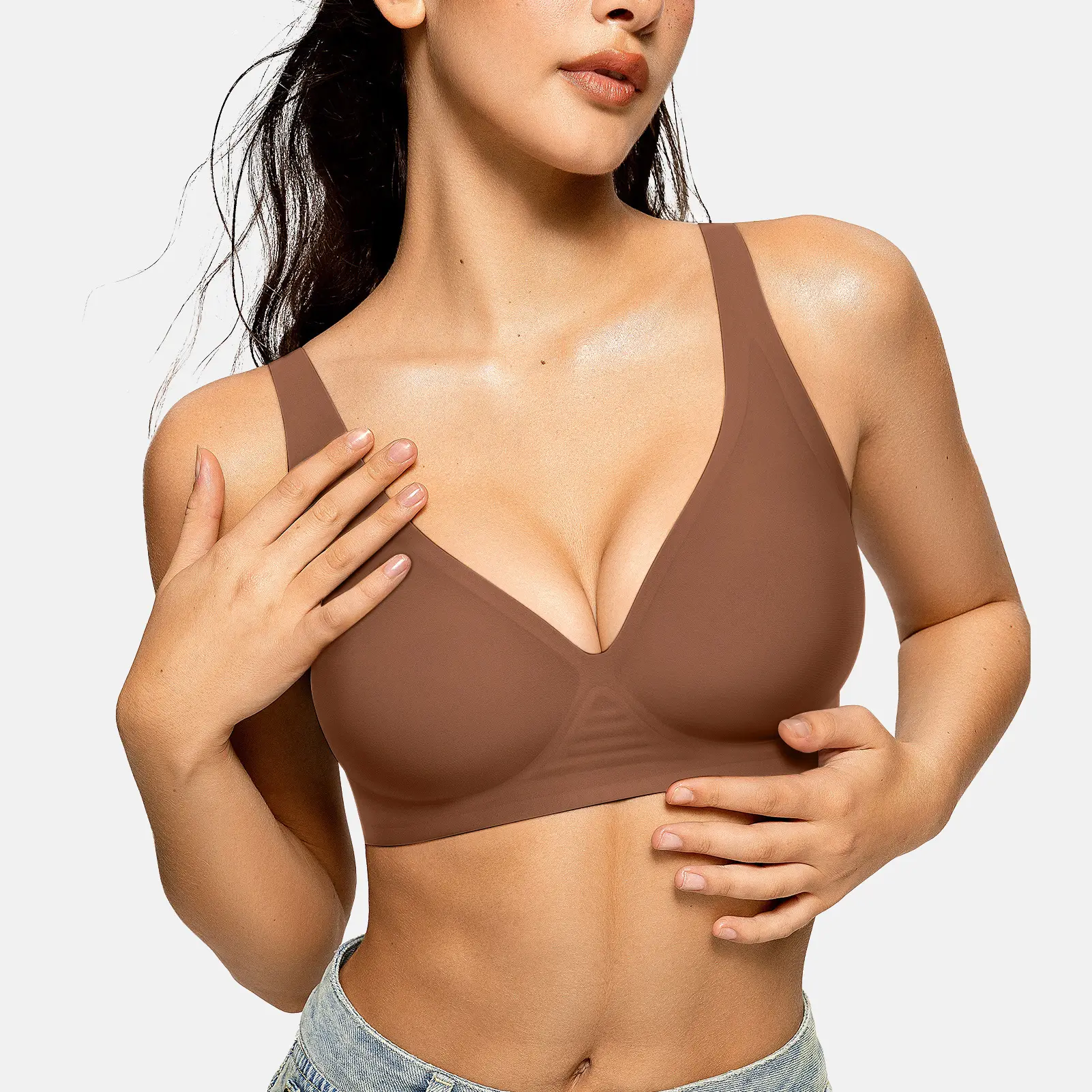 Comfy Jelly Bra Deep V Seamless Wireless Bras Everyday T-shirt Bra Comfortable & Soft