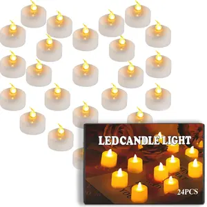 24 Pack LED Tea Light Candles, Battery Operated Warm White Flameless Fake Candles, Realistic Flickering 200 Hours Long Lasting Lights for Party, Holiday & Home Table Decor