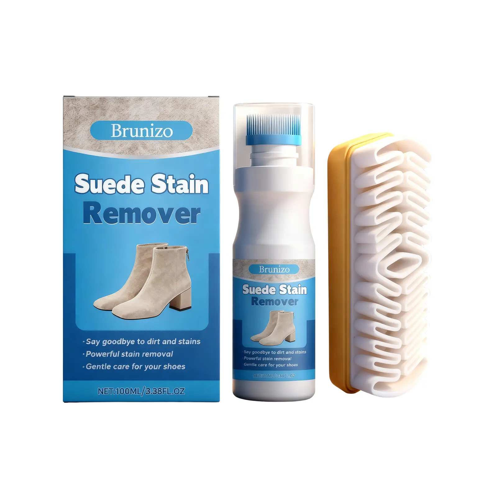 Brunizo Suede Stain Removal Kit — Dedicated Cleaner for Suede & Nubuck Leather, Cleanser for Snow Boots & Patent Shoes