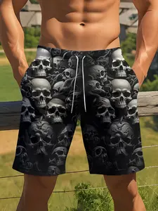 Men's 3D skull print Fitted Athletic shorts, comfortable and breathable summer street style beach shorts, suitable for outdoor sports, beach vacations and casual wear.
