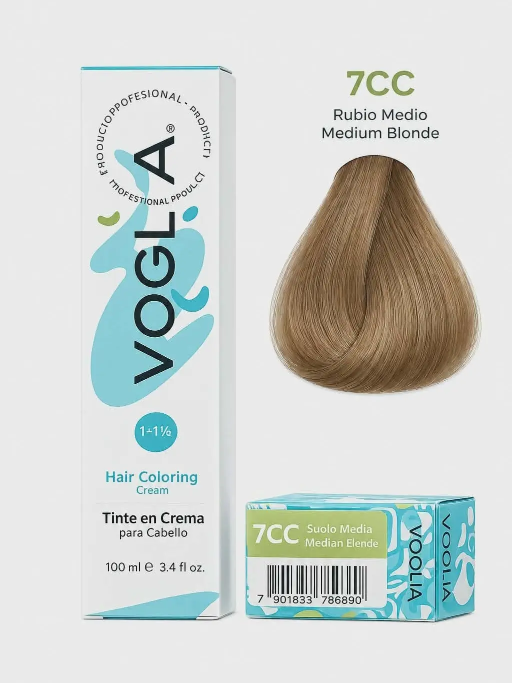 Voglia 7CC Medium Blonde Unisex Hair Dye, 90ml DIY-Friendly Simple-Apply Hair Color for Home Dyeing Haircare Product, Warm Blonde, Hair Transformation