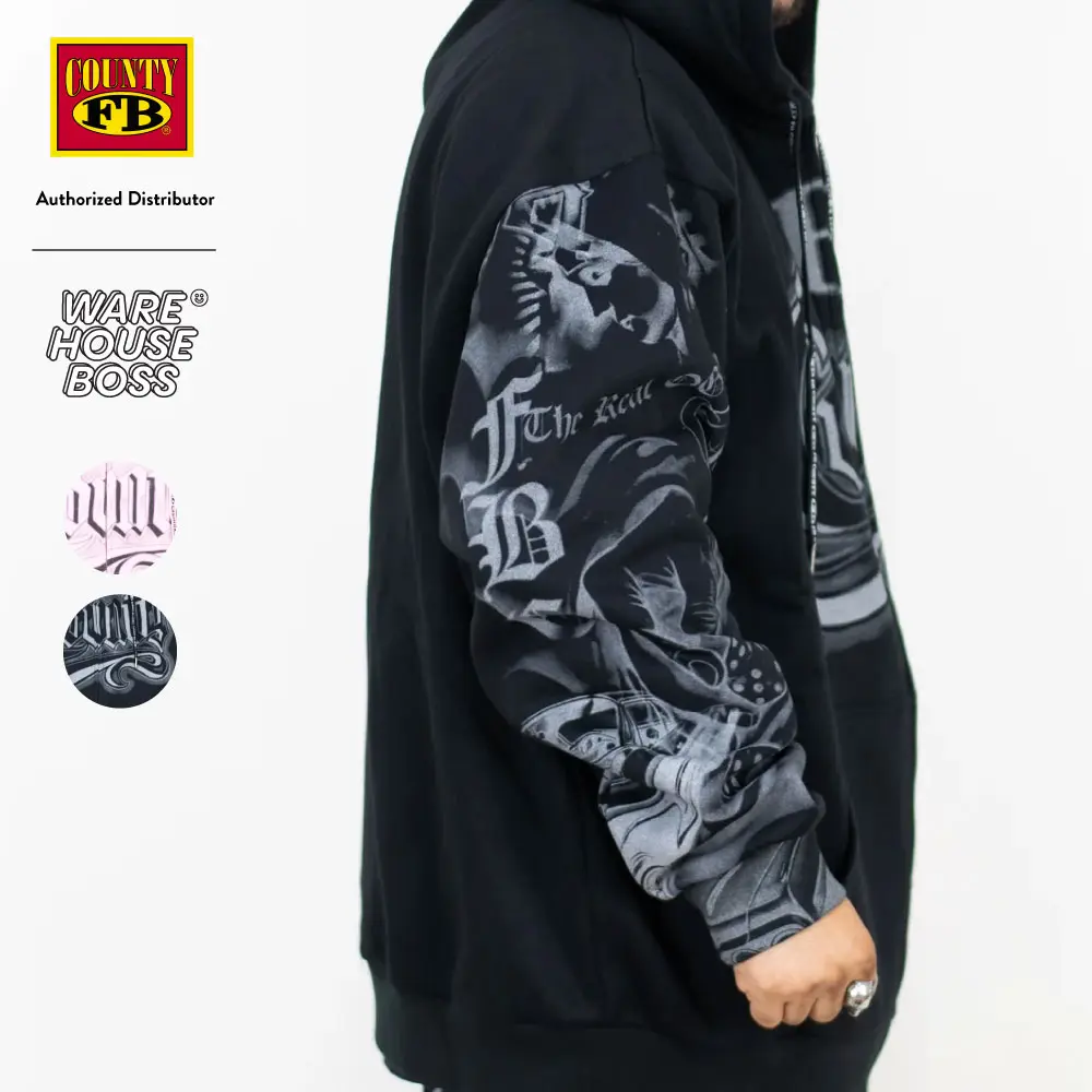 FB COUNTY Men's Tatted Up Full Zipper Hoodie Oversized Hooded Full Zip Jackets with 2 Pockets Comfy Fleece Jackets Hip Hop Harem Menswear Coats Casual