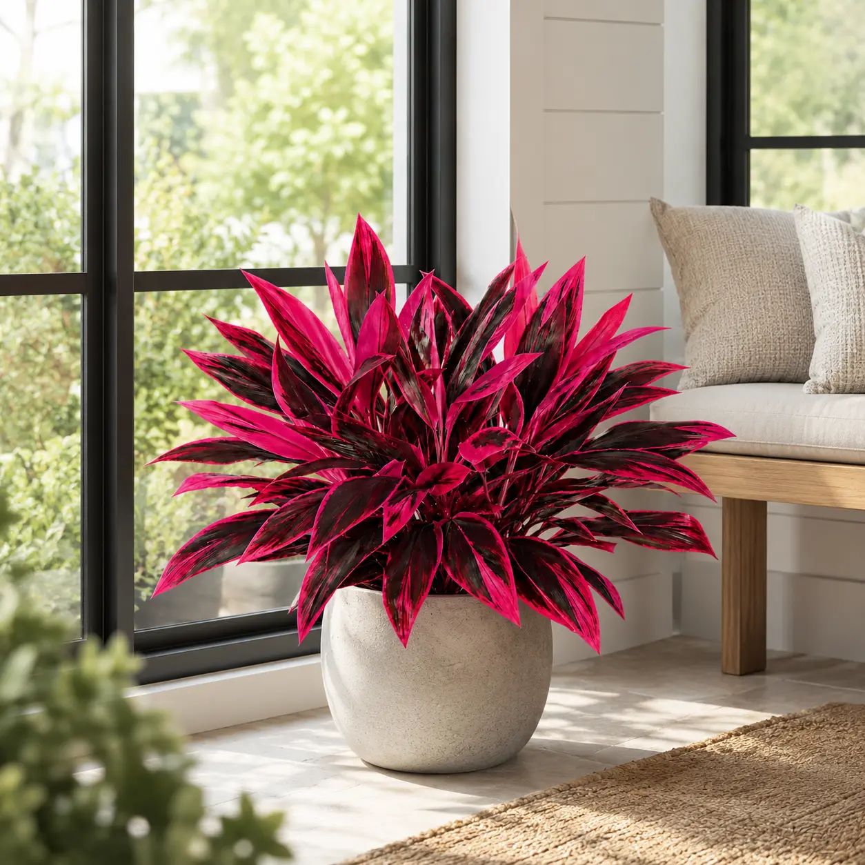 2 Pcs UV-Resistant Artificial Red Cordyline (Faux Dracaena) Tropical Plants, Large Decorative Outdoor Decor for Porch, Balcony， patio garden decor & Home Office   fake  Plant Accents