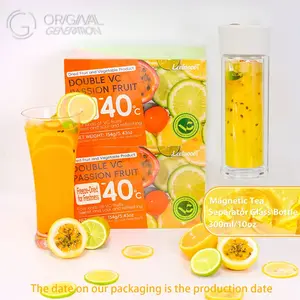 BOGO Quadruple VC Passion Fruit Cocktail Tea 2 Cartons (1 Carton 154g 22g×7packs)×2 Caffeine Free Lemon Kumquat Tea With Freeze Dried Lemon Passion Fruit And Kumquat