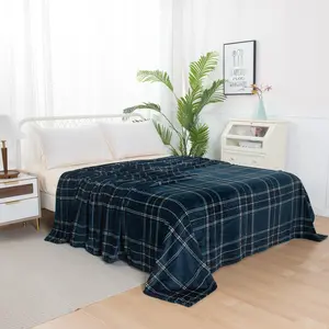 Elegant Comfort Plaid Print Velvet Plush Fleece Blanket – Cozy Soft Warm Throw for Sofa or Bedroom