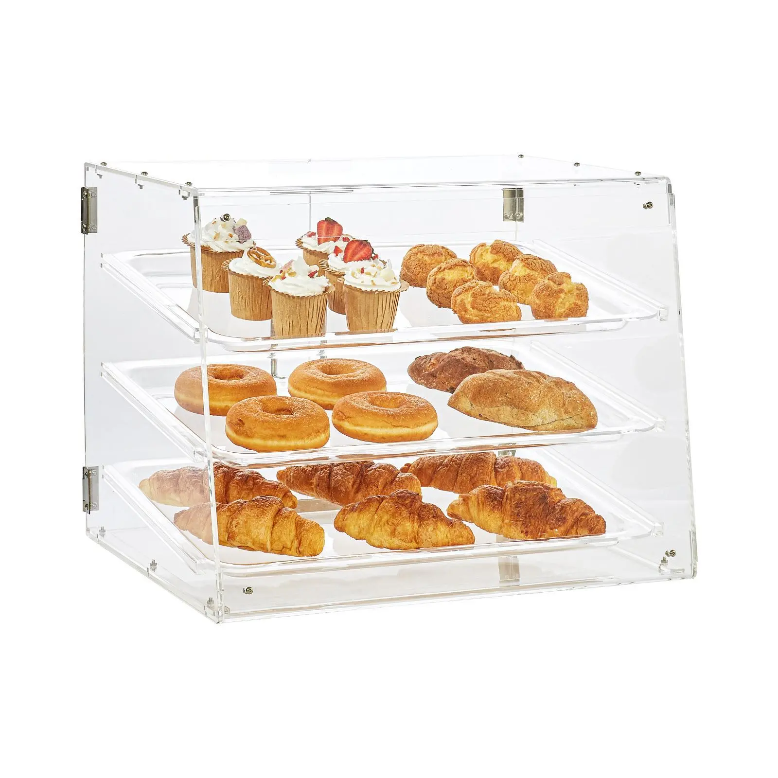 【Summerfinds】VEVOR Pastry Display Case, 3-Tier Commercial Countertop Bakery Display Case, Acrylic Display Box with Rear Door Access & Removable Shelves, Keep Fresh for Donut Bagels Cake Cookie, 20.7"x14.2"x16.3"