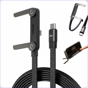 2026 NEW Type-C Charging port Invisible Holder Charger Cable with Stand 240w Super Fast Charging 2-in-1 Cord & Phone Stand for Gaming Office Car Travel Compatible with iPhone Samsung Type-C