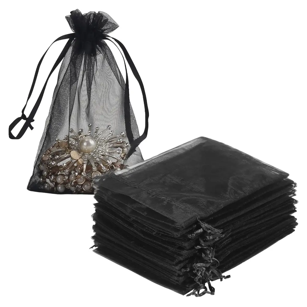 200-Pack Black Polyester Drawstring Mesh Bags, 4x6 in Desk Organizer Pouches for Trinkets, Gifts, Wedding Favors, Office Stationery Storage, Trinket, Gift
