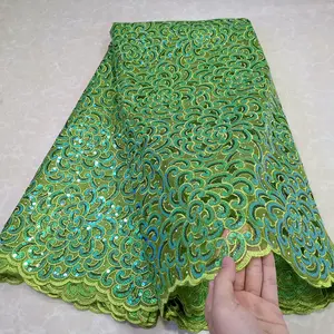 Fashion African Lace Fabric Handcut Sequin Embroidery 5 Yards