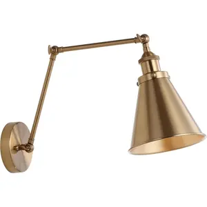 Y 7" Brass Gold  Industrial Metal Adjustable Arm LED Wall Sconce for Bedside Reading, Farmhouse Swing Arm Wall Lamp with Metal Shade, Hardwired (JYL7461A)