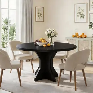 Round Dining Table, 47" Kitchen Table for 4-6 People, Circle Tables with Sturdy Pedestal Base, Space Saving Dinning Room Furniture for Living Room, Kitchen, Apartment