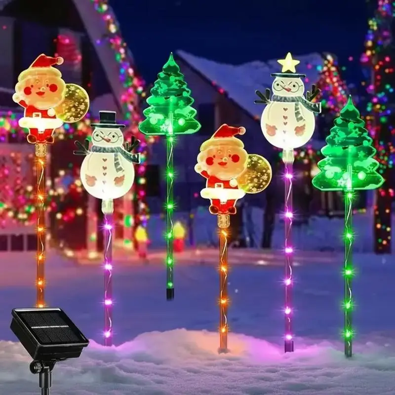Solar Christmas Decorative Lights Set - Durable Polyester, Automatic On/Off Switch, Santa-Snowman Tree Figures, Ground Stake for Lawn Garden Holiday Decoration, Gardens