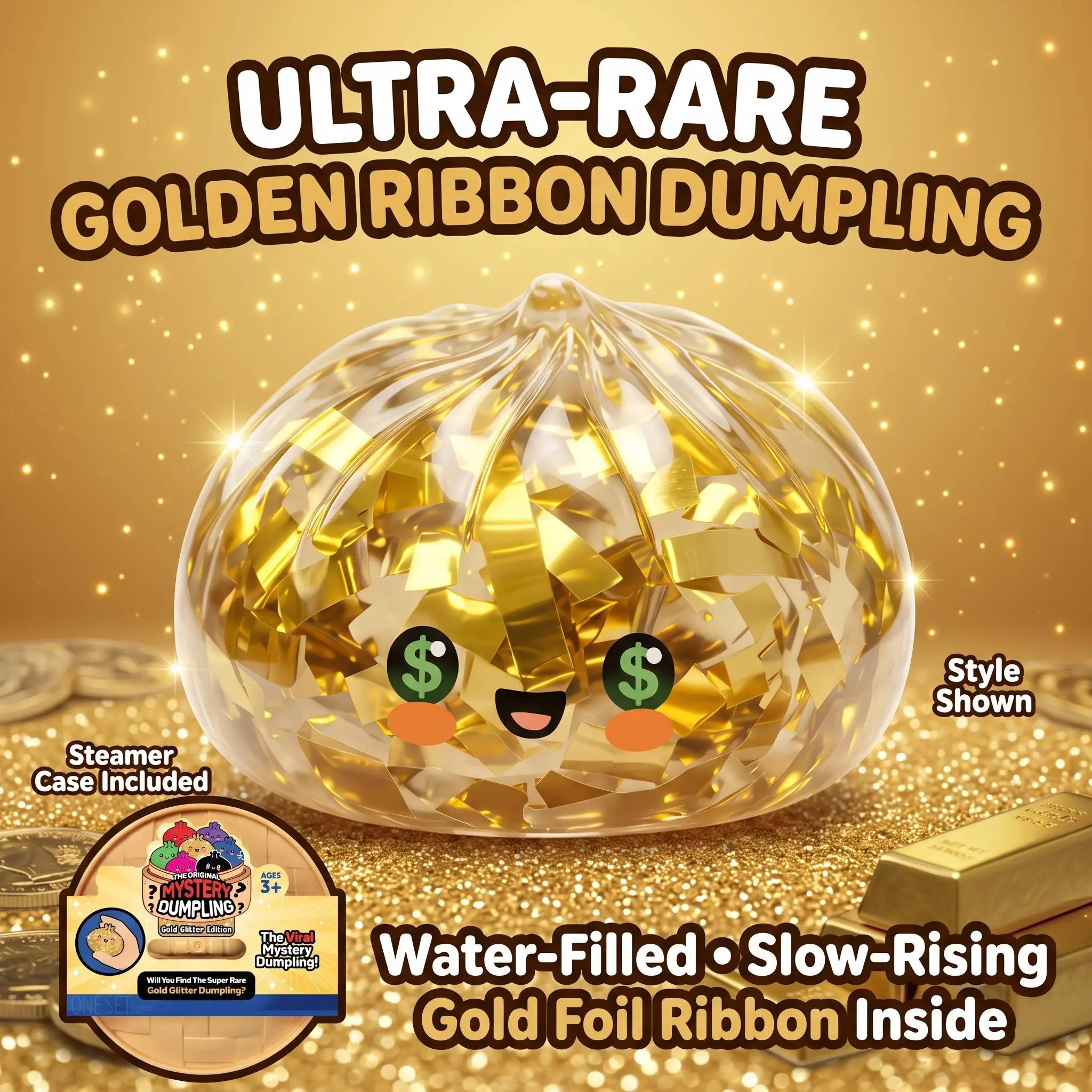 Viral Dumpling Squishy Mystery Blind Box ULTRA RARE Gold Glitter Hidden Edition | Dumpling Squishies Slow Rise Stress Relief Fidget Toy Soft TPR Squeeze Ball Sensory ASMR Gift Butter Hand Toy Collectible Hype Slow Rising Squishy Toy Gift FYP Golden Dumpli