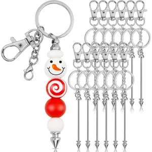 12 Pcs Beadable Keychain Bar, Silver Bead Keychain Beaded Keychain for Pendant DIY, Alloy Blank Keychain Accessories Bulk for Keychain Making Supplies Jewelry Making Gift