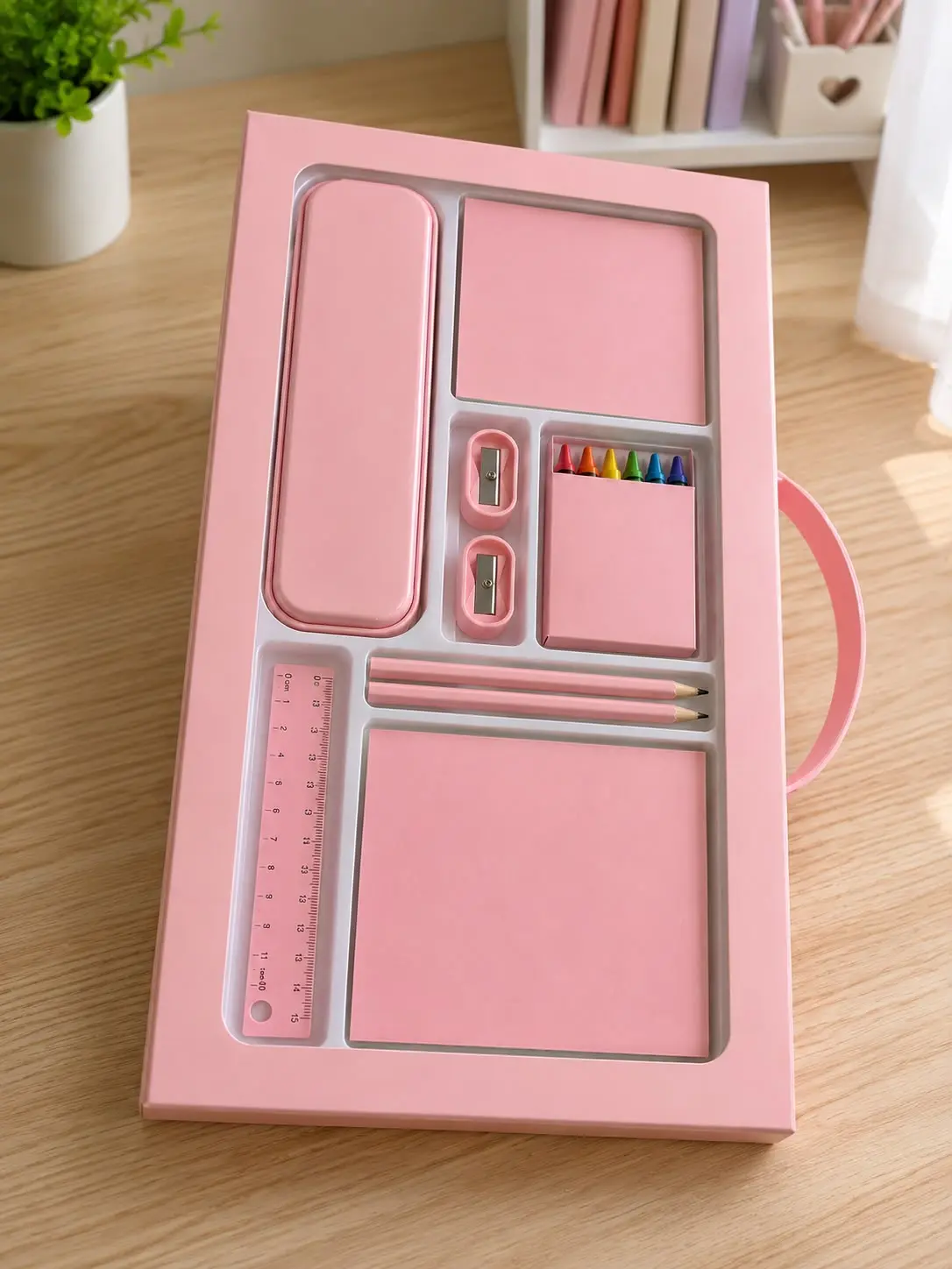 10 Piece Set - Pastel Blue, Pink, Purple - Perfect for School, Home & Office - Includes Pencil Case, Notebooks, Pencils, Ruler, Sharpners, Crayons, Small Erasers
