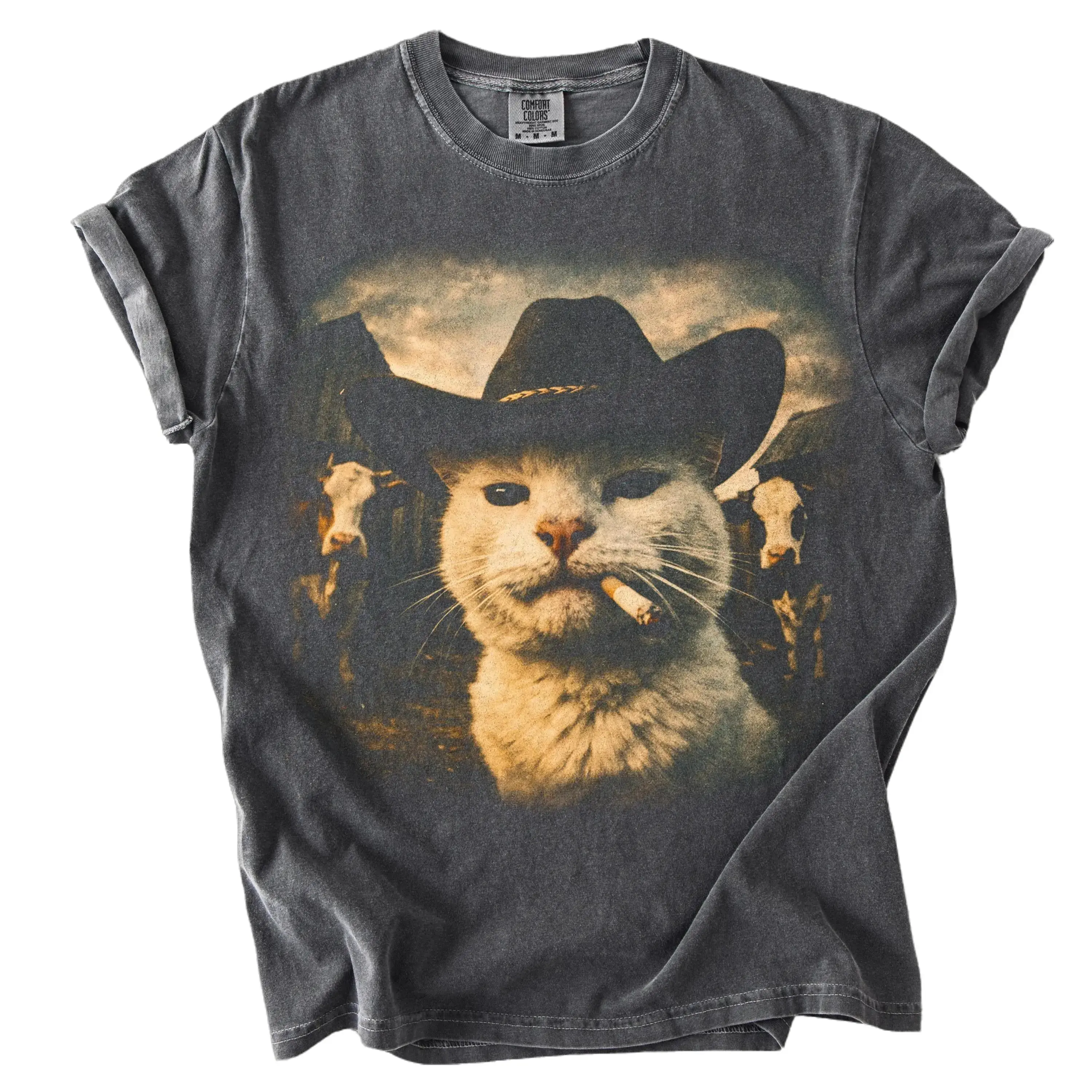 Comfort Colors Funny Cowboy Cat T-shirt, Meme Shirts, Cats Lover Gift, Gag Gifts, Comfort Colors, Unisex Graphic Tee, Ironic Tshirts, Weird Tees