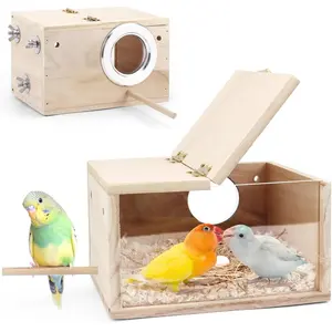 Parakeet Nesting Box - Visual Wooden Bird Nest Breeding Box - Bird Cage House with Perch for Lovebirds Cockatiel Budgie Finch Parrot
