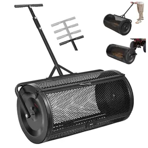 VEVOR Compost Spreader Tool, 36" Wide Peat Moss Roller with Push-Tow Handle, 4-Height Adjustable Metal Lawn Tool, Powder-Coated Steel for Planting Seeding, Heavy Duty, Black