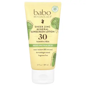 Babo Botanicals Sheer Zinc Mineral Sunscreen Lotion, Sensitive Skin, SPF 30, Fragrance Free, 3 fl oz (89 ml)