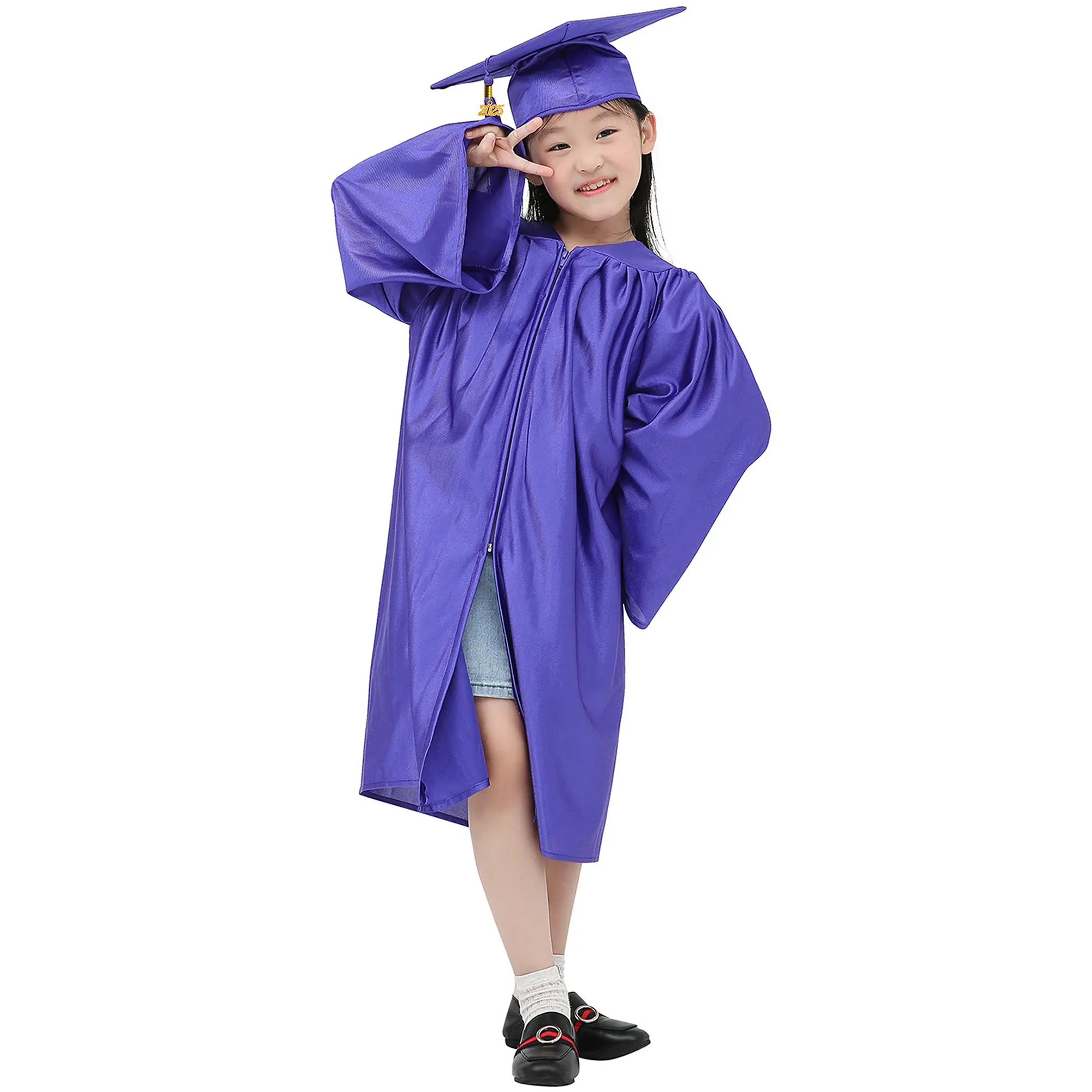 GRADUATIONMALL Graduation Cap & Gown Set - Shiny Polyester Kindergarten Preschool Formal Wear with 2025 Tassel, Elastic Bands, Adjustable Zip, 1 Size Fits All Premium Outfit