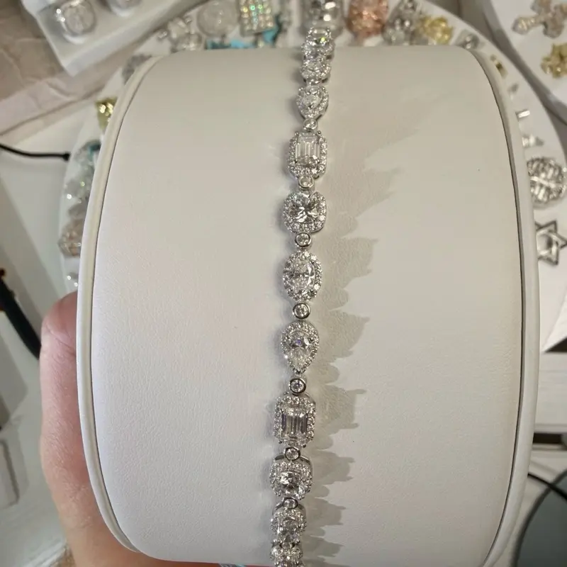 7in 10.24ctw Sterling Silver Moissanite Alternating Fancy Cut Bracelet