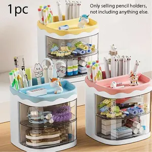 High-Profile Rotating Pen Holder, Multi-Layer Transparent Storage, Cartoon Decoration, Office Desk Organizer, Student Bookshelf, Stationery Organizer, Fun Desk Accessories