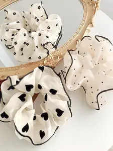 Women's Elegant Heart & Polka Dot & Flower Print Hair Scrunchies, 3pcs/set Trendy Soft Ponytail Holders, Fashionable All-match Hair Accessories for Hairstyle Decor for Women & Girls, Elastic Band Scrunchies, Hair Ties