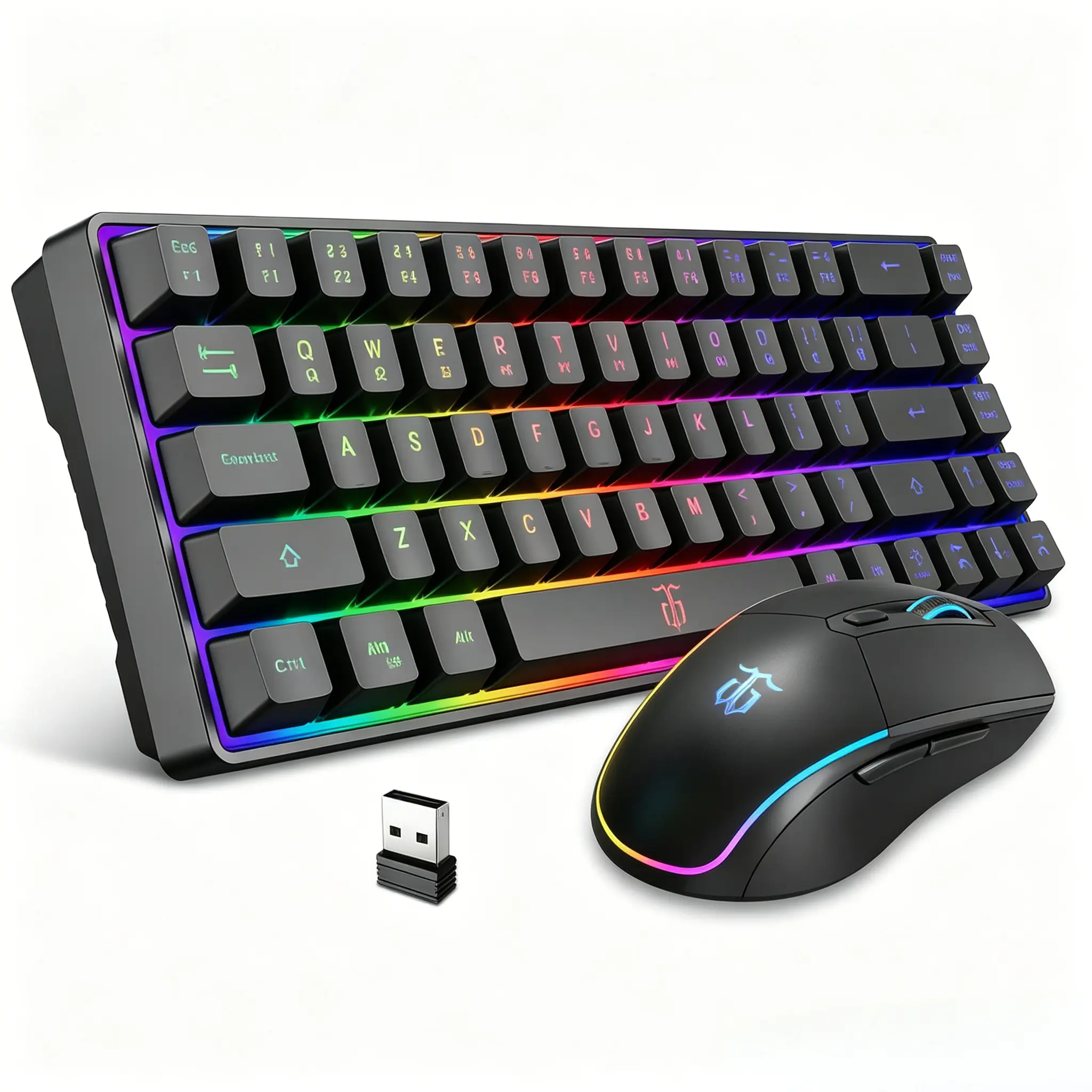 65% Wireless Gaming Keyboard and Mouse Combo, LED rgb Backlit Rechargeable Keyboard with 2000mAh Battery, Mechanical-Feel Membrane Keyboard + 6D 3200DPI Gaming Mouse for Gaming & Office compact collection