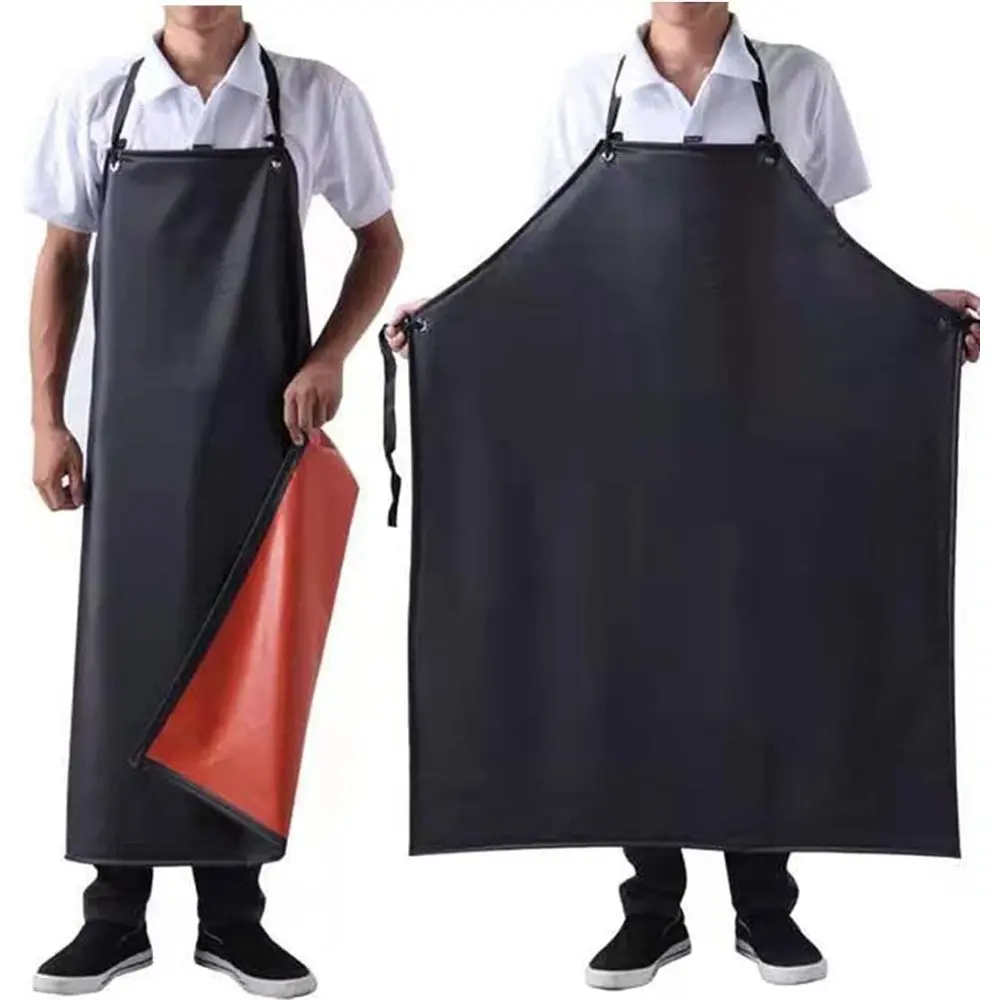 Black Waterproof Rubber Vinyl Apron - 43Hx29W In, Adjustable, Long, Lightweight, Easy Cleaning, Non-Slip, Chemical Resistant, Liquid Slip, Farm-Proof Kitchen Apron, Easy Cleaning Apron, Non-Slip Waterproof Aprons