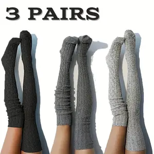 Thick Over-the-Knee Socks for Women - 3 Pack Cozy Winter Socks, Soft Polyester, Machine Washable, Preppy Style Cold Weather Essential