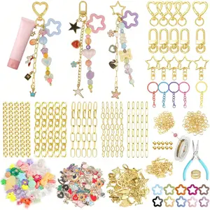 Keychain Making Kit 354pcs - Bag Charm Kit With 136 Charms, 25 Extender Chains, 20 Keychain Clips, Beading Accessories & Jewelry Pliers - DIY Crafting And Jewelry Making For Adults & Kids