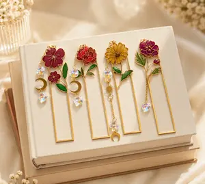 Gold-Plated Floral Bookmark with Charm