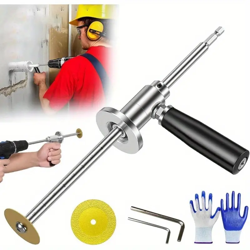 Stainless steel PVC pipe internal cutter set (including diamond grinding wheel, wire saw and gloves)! Powered by a diamond grinding wheel! Adjustable cutting depth, precise and smooth cutting! Compatible with pipe diameters from 1.5 to 8 inches., 1/4" Hex