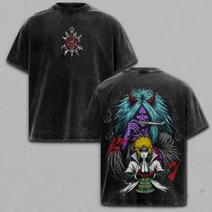 Minato Namikaze Reaper Death Seal T-Shirt – NRT Vintage Washed Oversized Graphic Tee, Anime Streetwear Casual, Heavy Cotton Unisex Top, Double Printed Hokage Shirt, Gift for Anime Fans