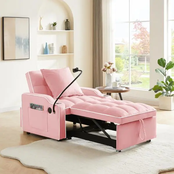 [Bellemave] 3-in-1 Sofa Bed, Convertible Sleeper Chair Sofa Bed Adjustable Pull Out Sleeper Chair Bed Multi-Pockets Folding Sofa Bed for Living Room Bedroom Small Space Modern Loveseat Chenille Modern Couch