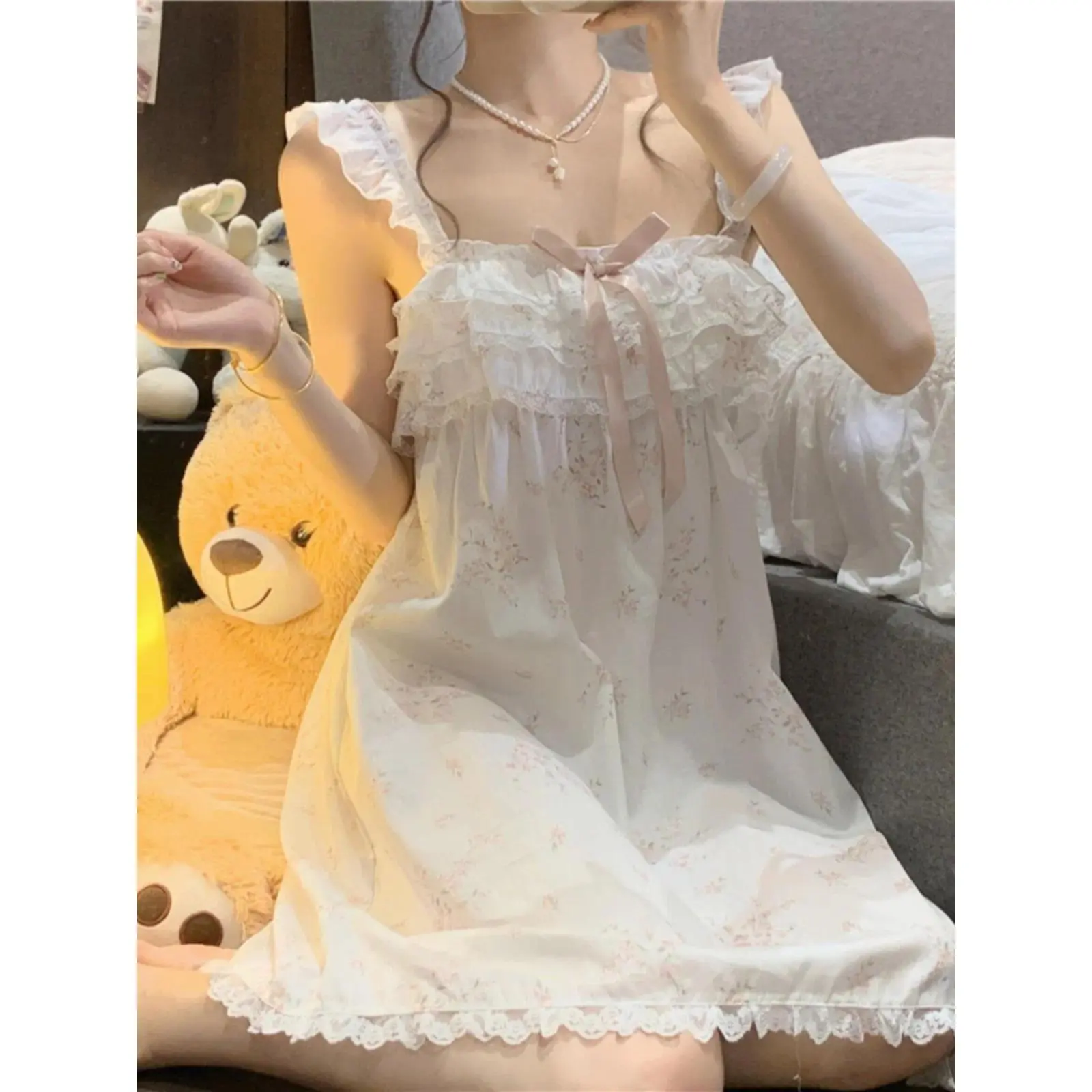 Princess Style Camisole Nightgown for Women Sexy Pure Desire Lace Pajamas Home Wear Summer 2025 Cute Sweet Design