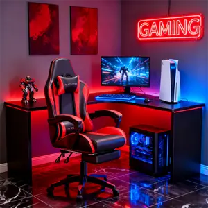 【Hot】Mr IRONSTONE Gaming Chair with Speakers and Led Lights Ergonomic Massage Computer Gaming Chair with Broaden Cusion and Footrest High Back Video Game Chair for Adults Kids Boyfriend Father's Gift, Blue Black and Pink