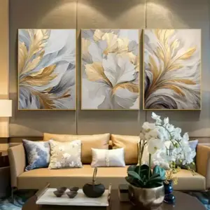 Three-Piece Gold Leaf Poster Canvas Set, Luxury Wall Art Decorations Modern Art Design for Living Room Bedroom Office Corridor, Unframed Hanging Prints
