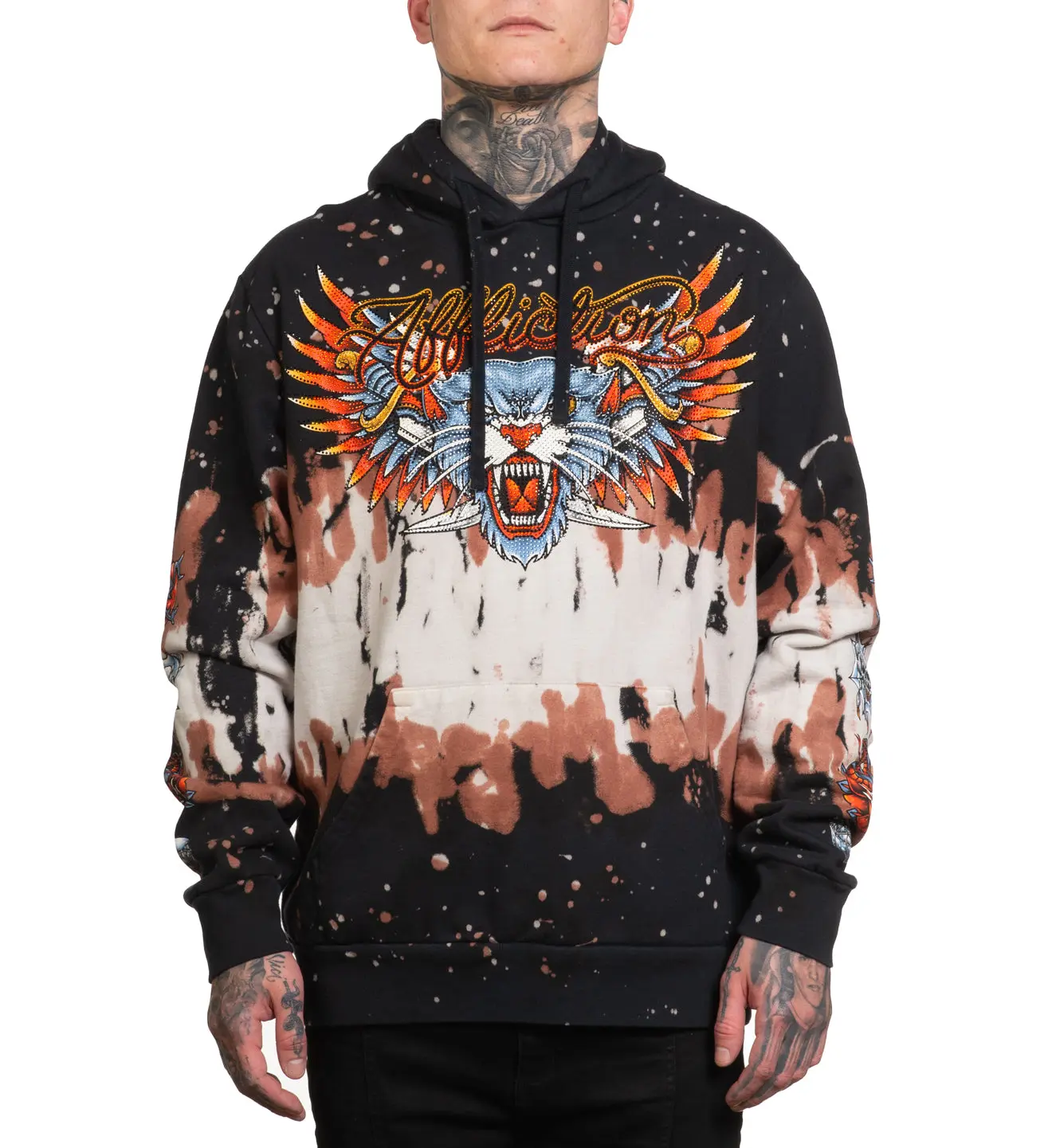 Affliction Shadow Shifter Men's Graphic Hoodie - 100% Cotton All Seasons Pullover Sweatshirt in Twinkle Wash, Sweatshirts, Casual, Long Sleeve, Cold Wash, Pull On, Tops, Longsleeves, Pullover Hoodie