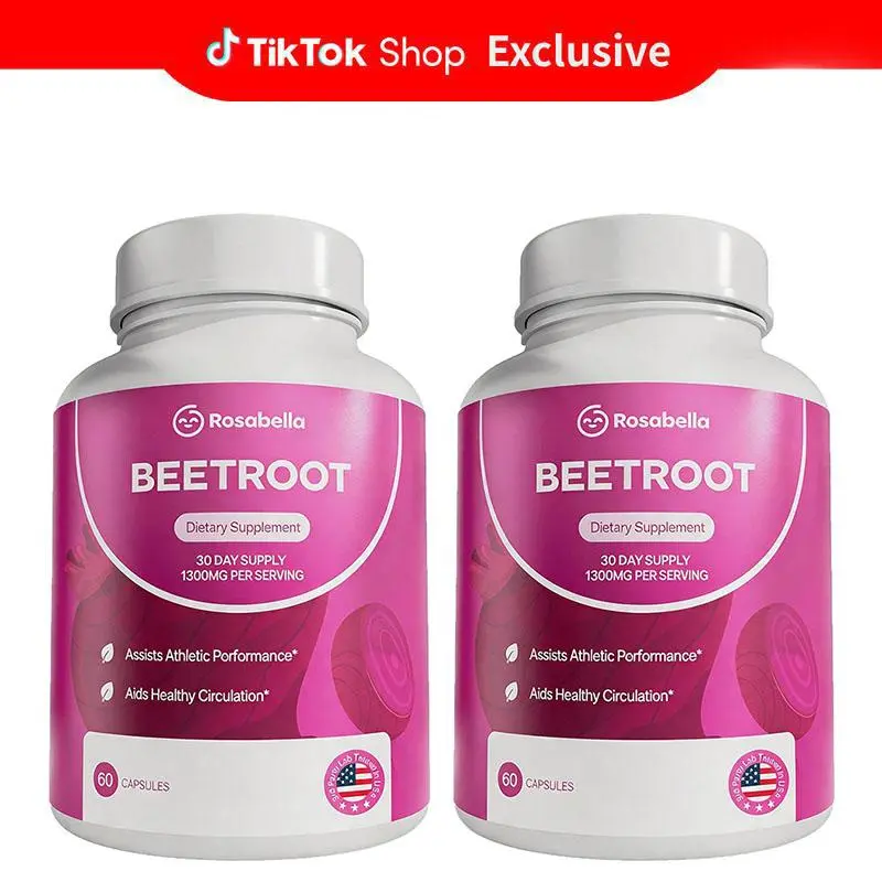 2 Pack Rosabella Organic Beetroot Capsules (1300mg) for Blood Flow & Heart Health