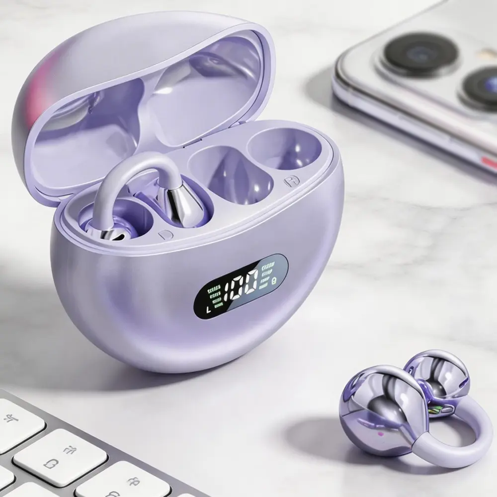 Tempomind Clip-On Open Ear Wireless Earbuds - Bluetooth Earbuds, Not Water Resistant, Free of Di(2-ethylhexyl)phthalate (DEHP), for Sports & Daily Calls, Music, Earbuds Wireless, Outdoor Activities