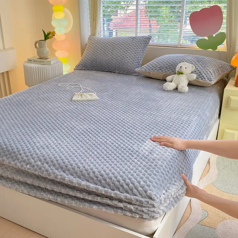 Plush Micro Fleece Bed Sheet Set - Soft Fuzzy Polar Fleece Velvet Fitted Sheet With 2 Pillowcases - Extra Warm Winter Velour Fitted Sheets with 10" Pocket - Sage Green,3 Piece