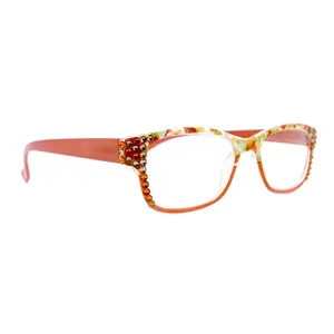 Olivia, (Bling) Women Reading Glasses Adorned W (Tangerine, L. Colorado) Genuine European Crystals. (Orange Green Yellow)  NY fifth avenue
