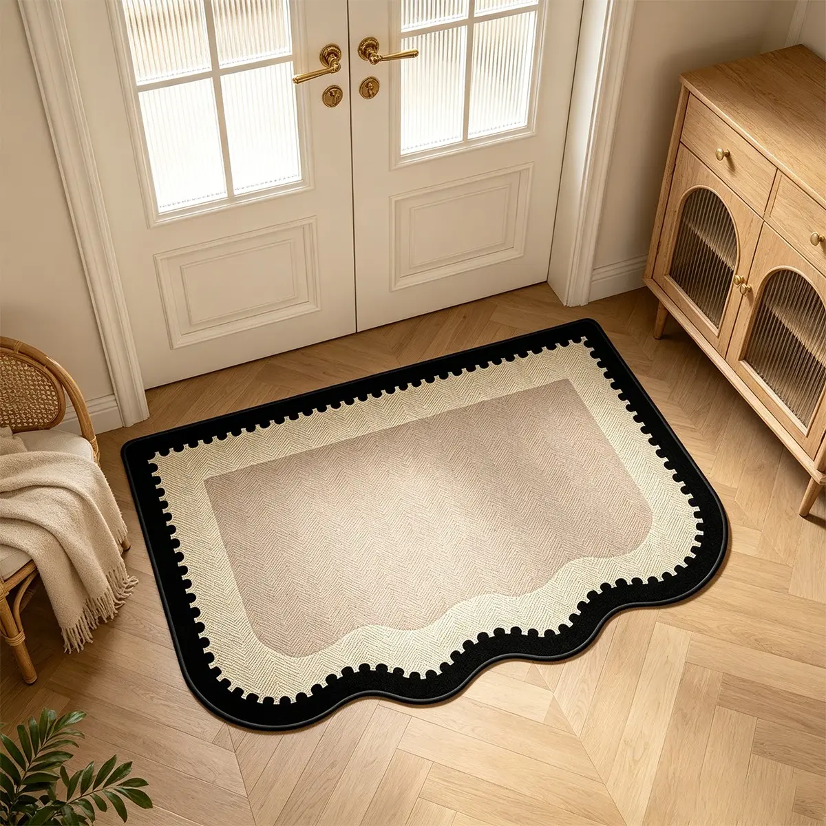 entryway mat, Entrance mat, wavy beige doormat, non-slip, machine washable, perfect as a birthday gift. Nordic minimalist style home decor rug, suitable for entryways, living rooms, kitchens