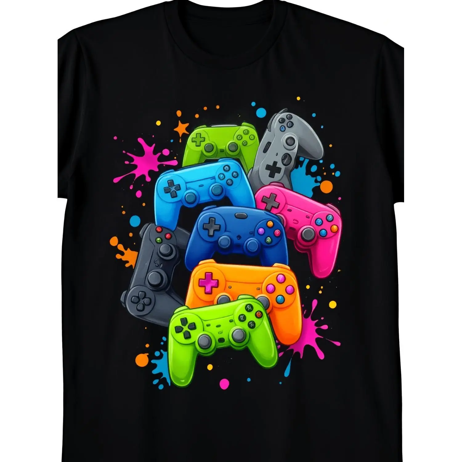 Men'S Gaming TShirt with Controller Graphic Retro Suitable for Parties Casual Wear Gamer Gifts MachineWashable Crew Neck Short Sleeve Tee Fit for YearRound Statement Apparel