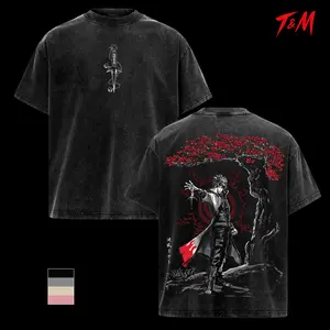 Hokage Minato Naruto Shirt, Japanese Cherry Blossom Anime Tee, Double Printed Vintage Washed Oversize T Shirt, Heavyweight Cotton Manga Streetwear Top, Unisex Anime Fan Gift